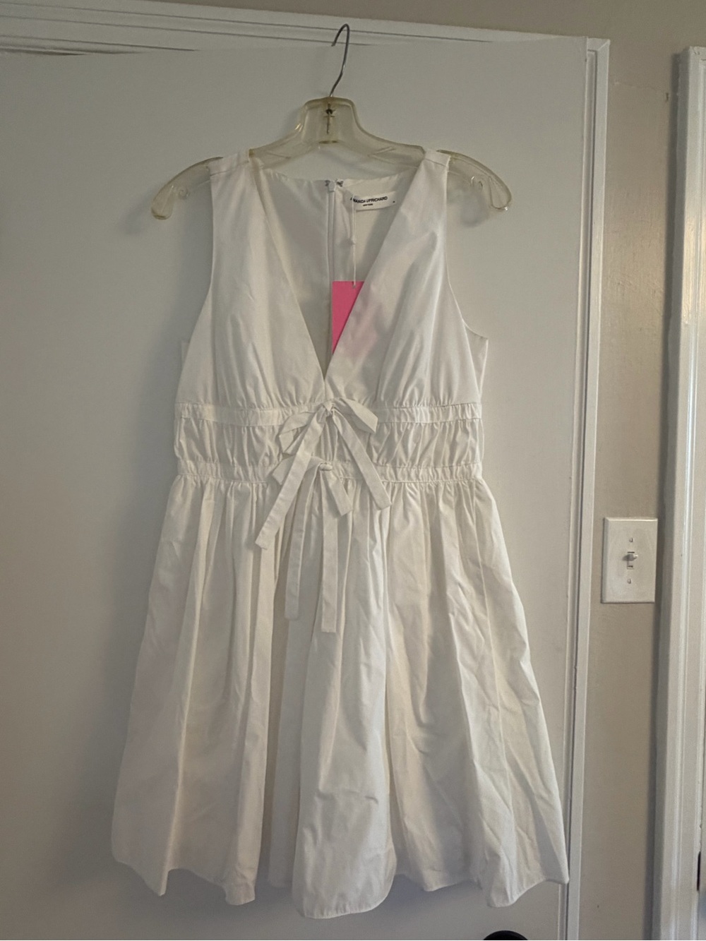 Amanda Uprichard White V-Neck Tie-Waist Dress